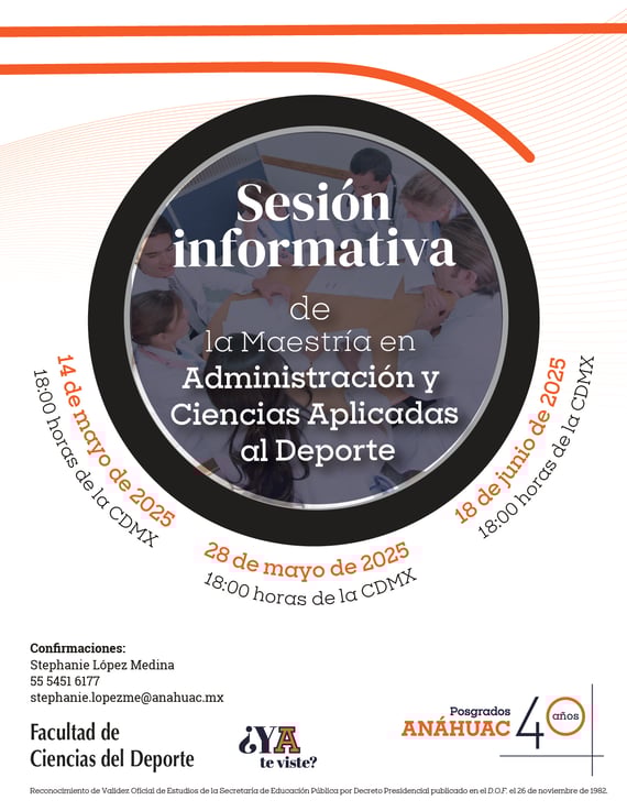 SI M. en Administración y Ciencias Aplicadas al Deporte 14 y 28 mayo y 18 junio